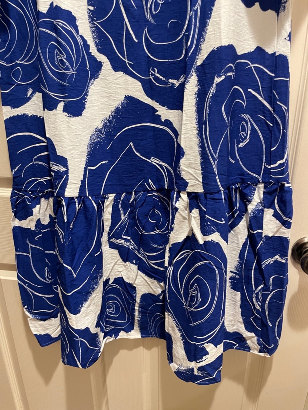Blue & White Rose-Print Midi Dress with V-Neck by LILY SULLIVAN - Picture 4 of 6